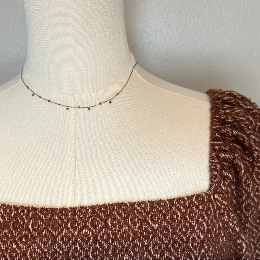 Madewell Brown Geo Print Balloon Sleeve Blouse Size Small Cotton Blend